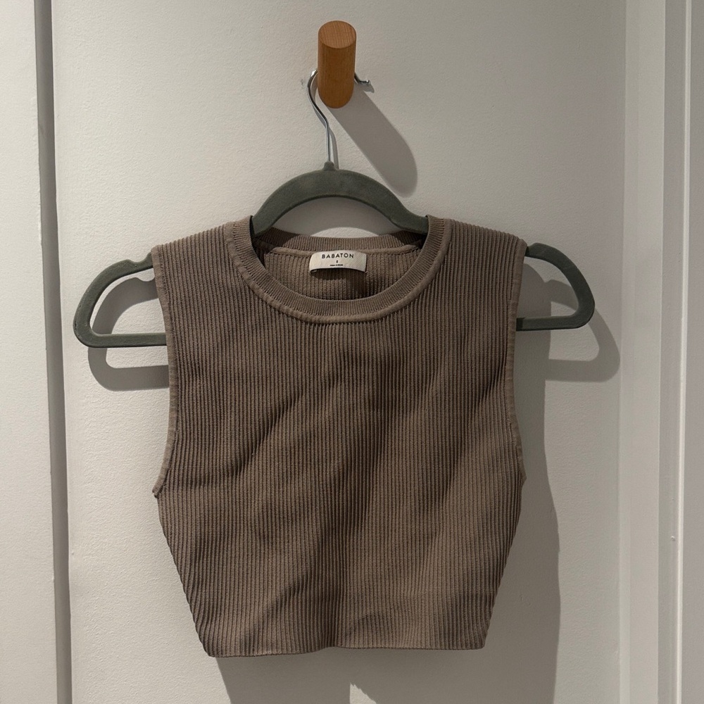 Aritzia Taupe Ribbed Sleeveless Top